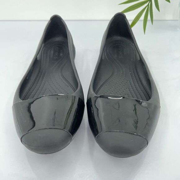 CROCS Women's Sienna Ballet Flats Size 7 Black Rubber Slip On Shoe Square Toe - Picture 3 of 8